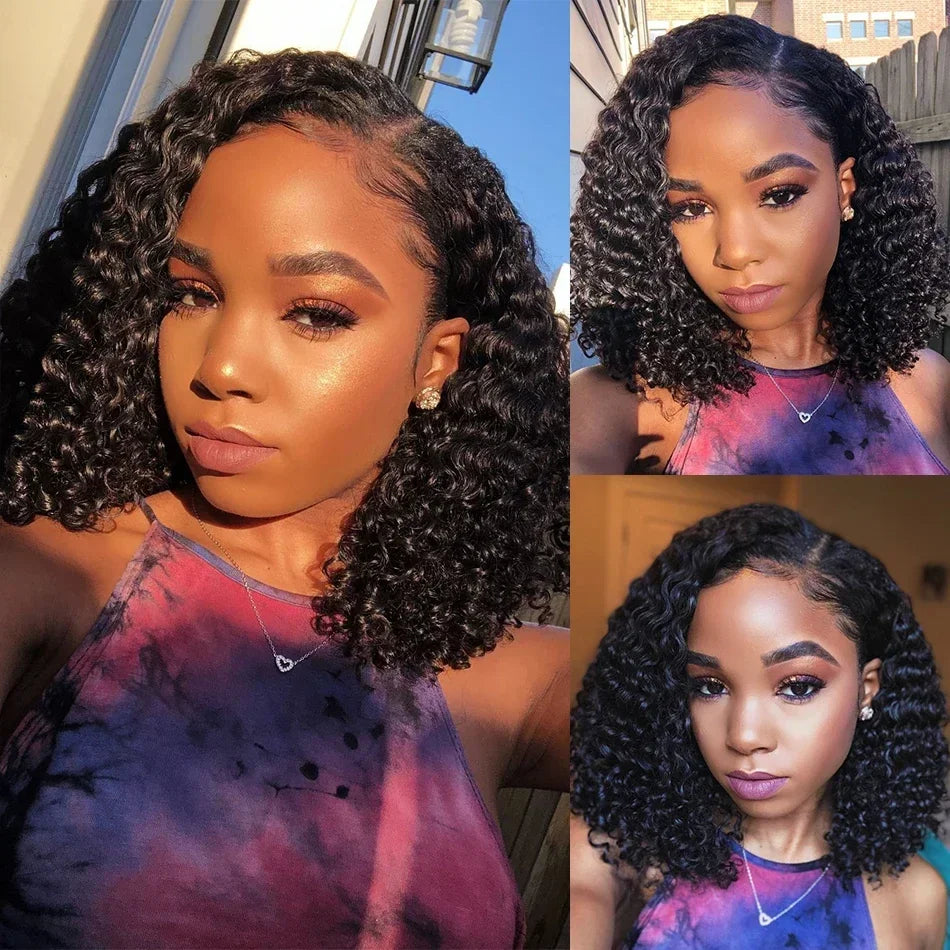 230% Curly Deep Wave 13x4 HD Lace Front Wigs Short Bob Wig 14 16 Inch Brazilian 100% Human Hair 4x4 Transparent Lace Frontal Wig