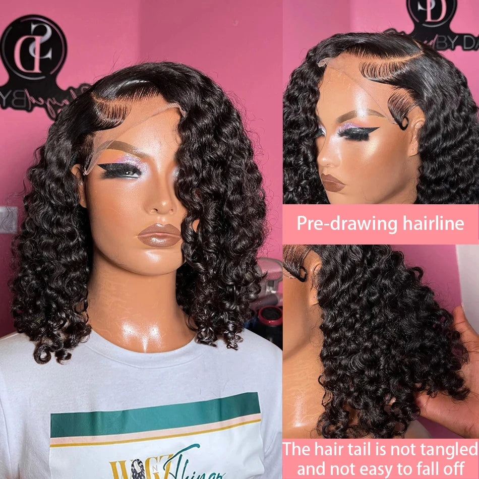 230% Curly Deep Wave 13x4 HD Lace Front Wigs Short Bob Wig 14 16 Inch Brazilian 100% Human Hair 4x4 Transparent Lace Frontal Wig