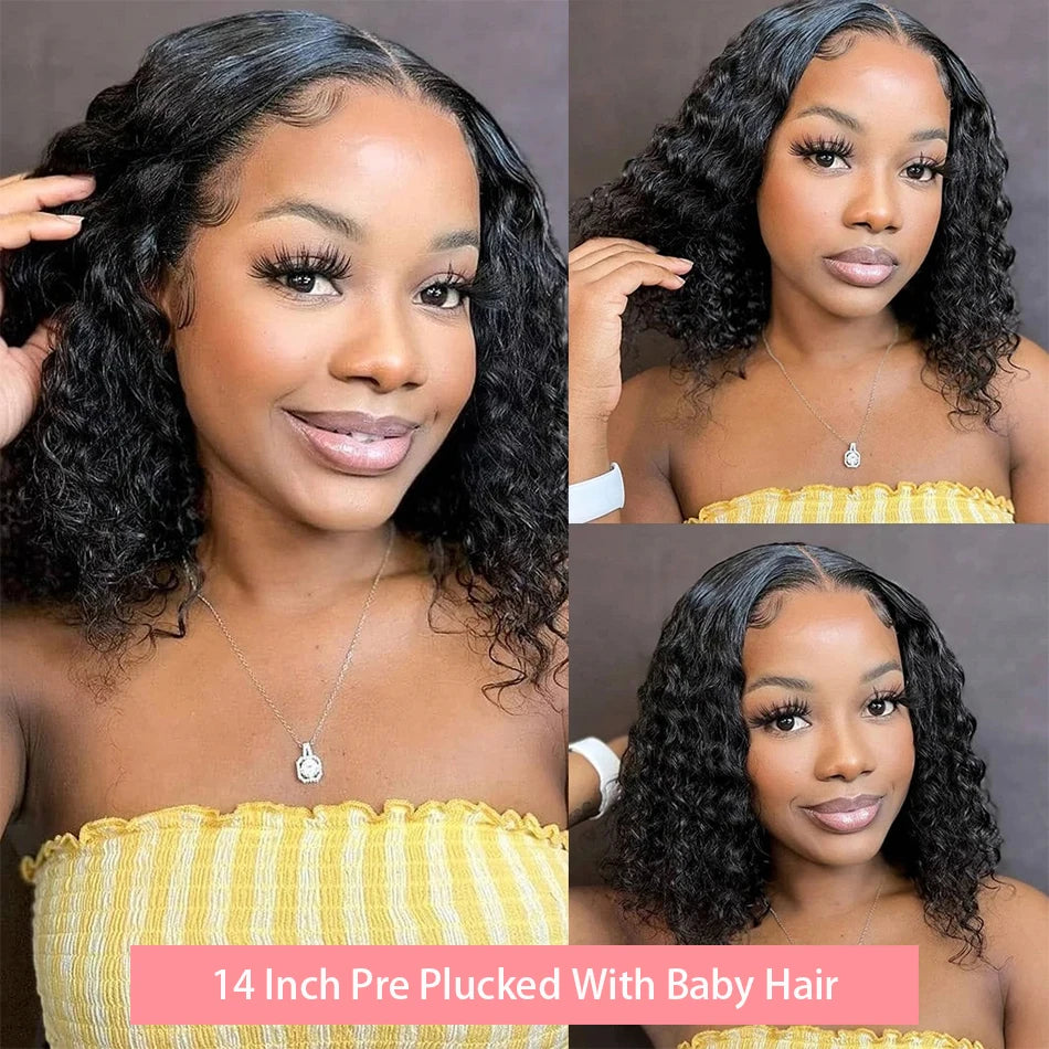 230% Curly Deep Wave 13x4 HD Lace Front Wigs Short Bob Wig 14 16 Inch Brazilian 100% Human Hair 4x4 Transparent Lace Frontal Wig