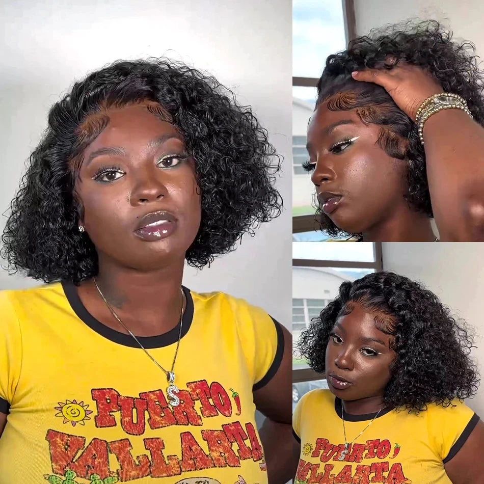 230% Curly Deep Wave 13x4 HD Lace Front Wigs Short Bob Wig 14 16 Inch Brazilian 100% Human Hair 4x4 Transparent Lace Frontal Wig