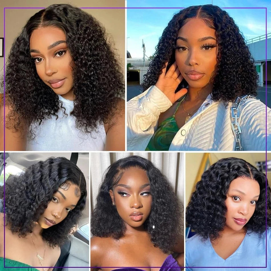 230% Curly Deep Wave 13x4 HD Lace Front Wigs Short Bob Wig 14 16 Inch Brazilian 100% Human Hair 4x4 Transparent Lace Frontal Wig