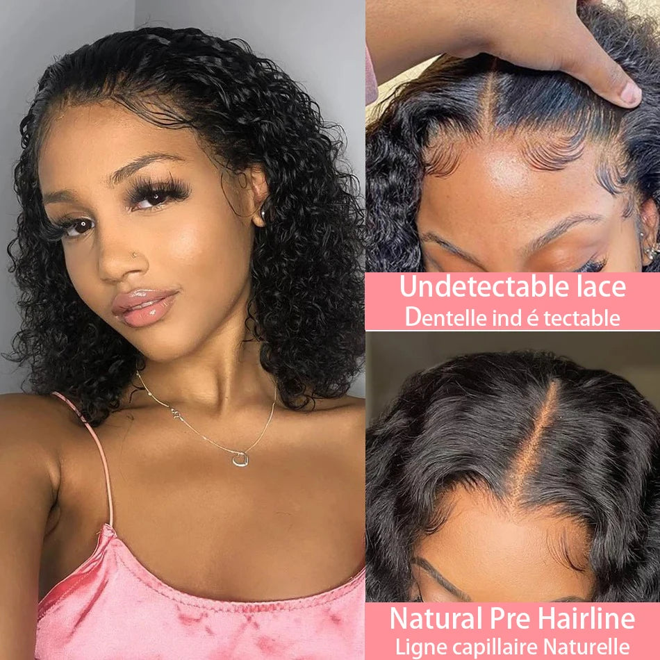 230% Curly Deep Wave 13x4 HD Lace Front Wigs Short Bob Wig 14 16 Inch Brazilian 100% Human Hair 4x4 Transparent Lace Frontal Wig